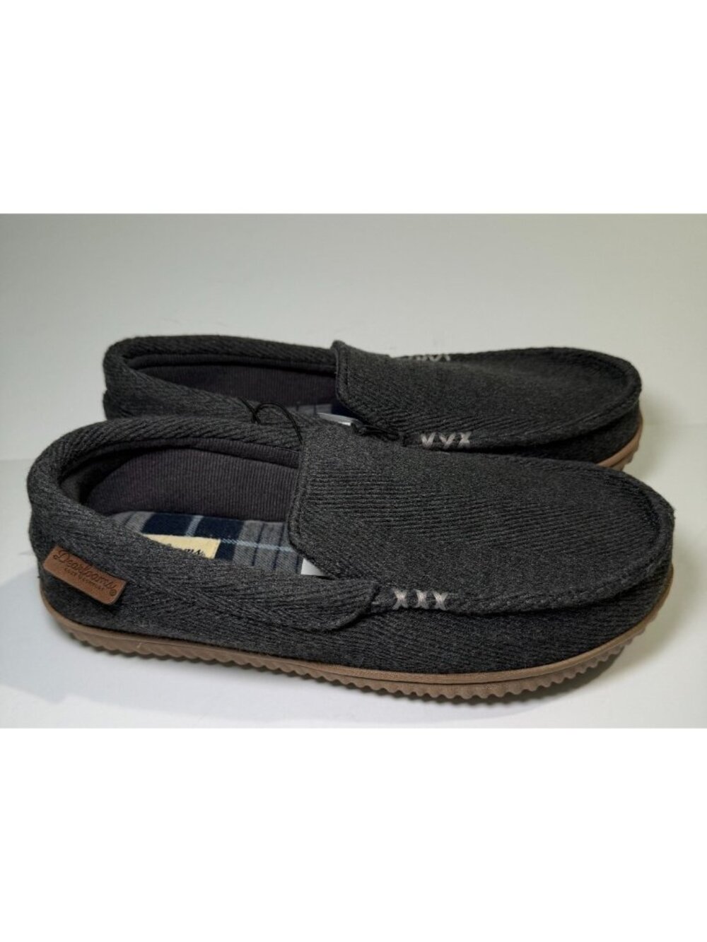 Dearfoams Mens Moccasin Slippers Size S 7-8 Gray Herringbone Memory Foam NWT